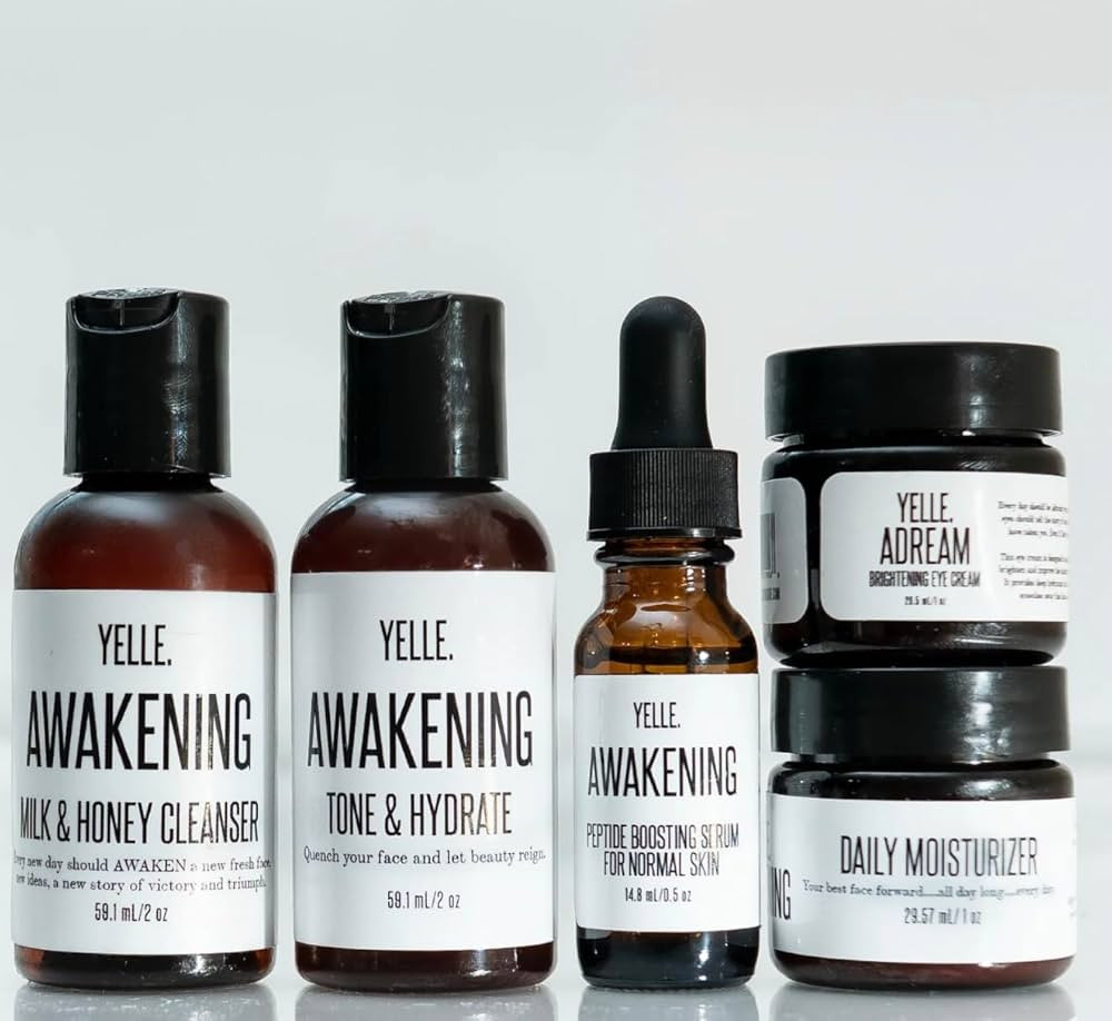 Yelle Complete Skincare System 5 Piece Travel Kit with Hydrating Serum|Awakening Milk & Honey Cleanser|Awakening Milk & Honey Toner|Awakening Daily Moisturizer| Aloe Vera, Honey Extract, Jojoba Oil, Chamomile Extract,Sunflower Seed Oil, Shea Butter, Vitamin C |Dry Skin | Amazon (US)