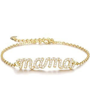 Jewelry for Women Mama Bracelet for Mom 24K Real Gold Filled 925 Sterling Silver Gifts for Mom Bi... | Amazon (US)