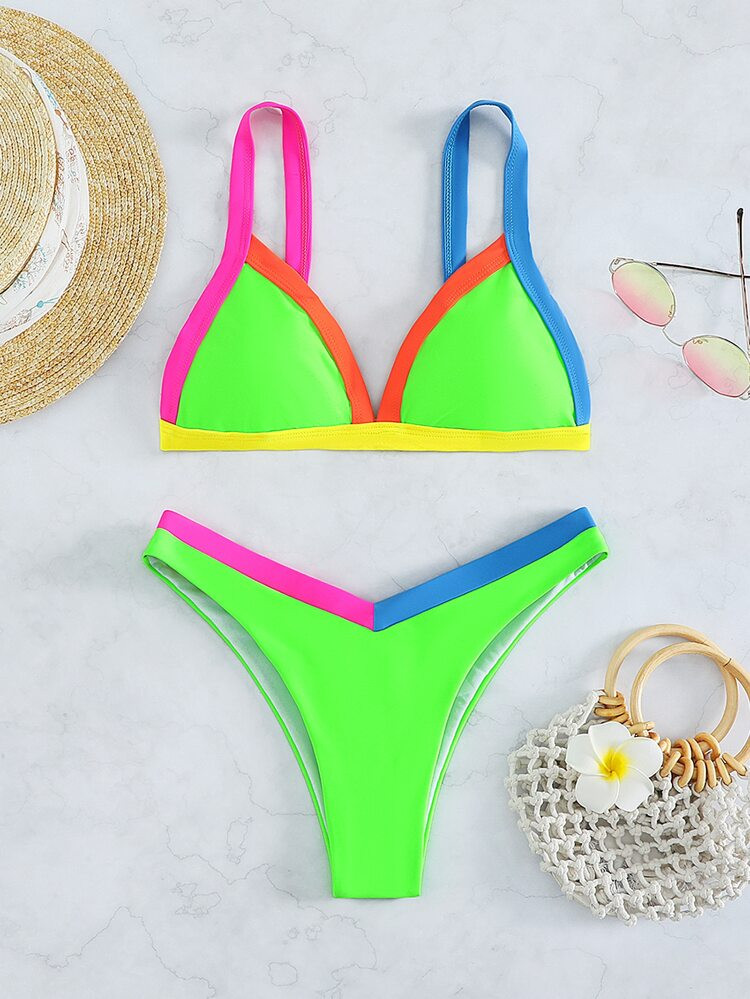 Binding Trim Triangle Bikini Swimsuit | SHEIN