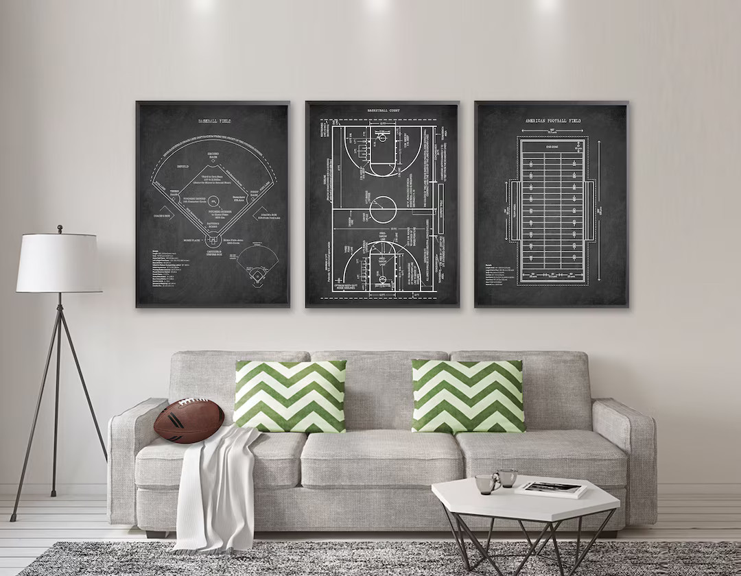 TEAM SPORT FIELDS 3 Print Set, Baseball Field Patent Print, Basketball Court Poster, American Foo... | Etsy (US)