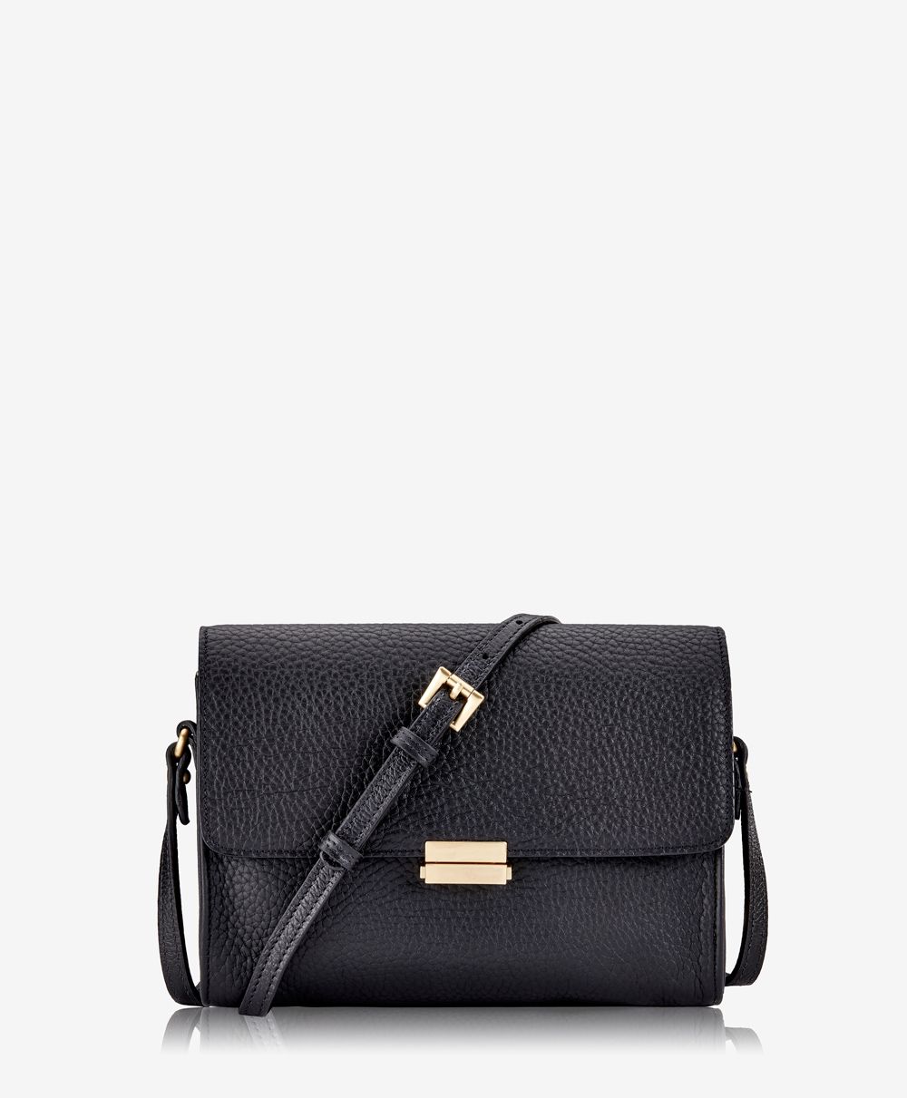 Catherine Crossbody Handbag Black Pebble Grain Leather | GiGi New York