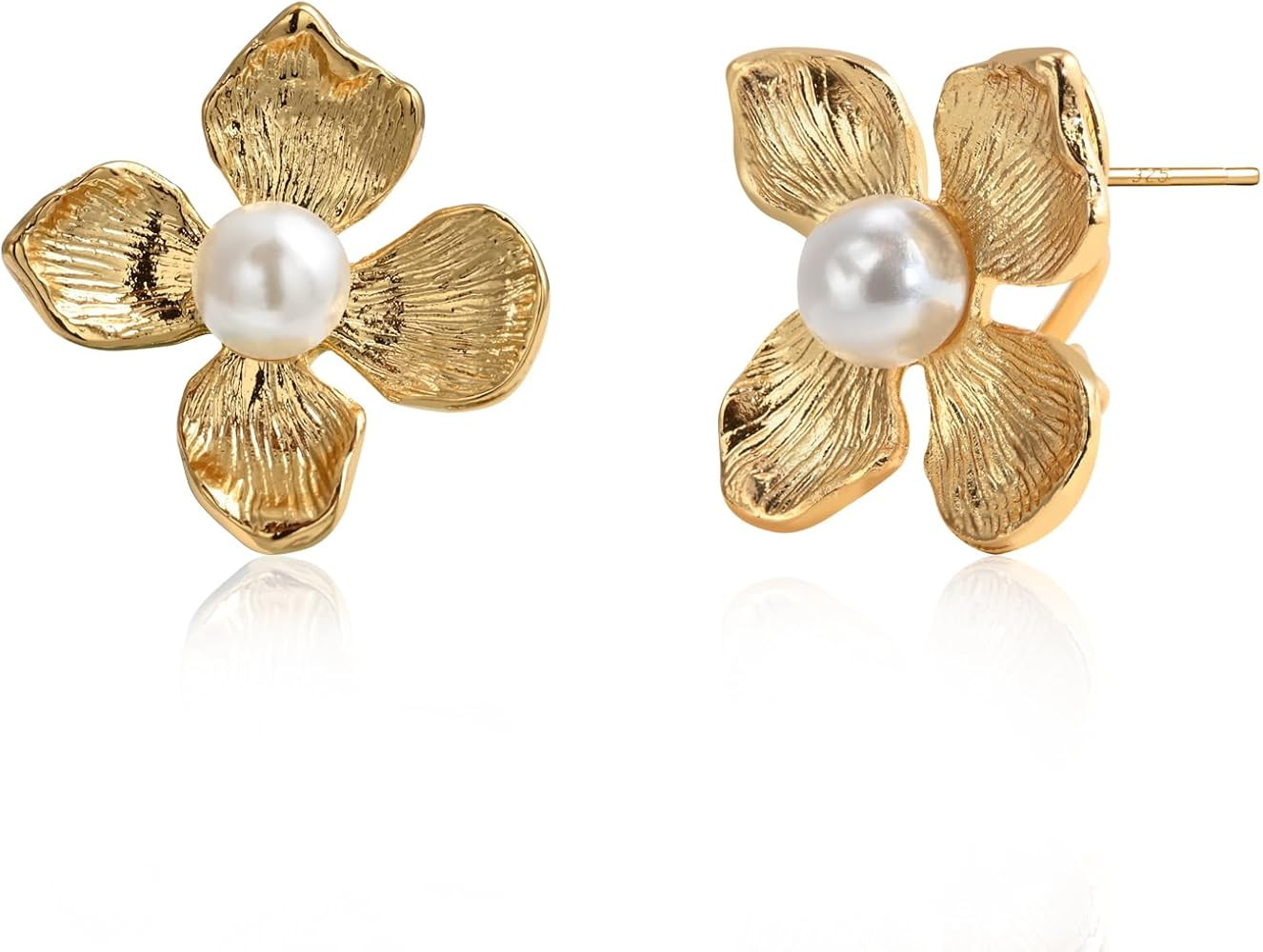 Flower Stud Earrings for Women Pearl and Floral Earrings with Sterling Silver Post Flower Pearl J... | Amazon (US)