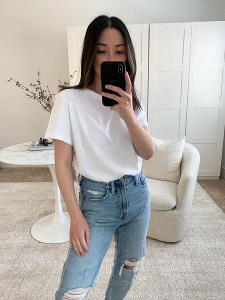 Everlane Organic box cut tee. My favorite white tee. Currently 3 for $60. Size up! I sized up 2 sizes to a medium. Love the way it drapes and it’s a crisp white with a nice weight to it. 

Best white tee. Closet staple. Neutral capsule wardrobe  

#LTKsalealert #LTKstyletip #LTKunder50