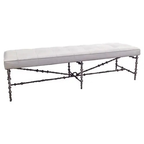 Oly Studio Diego Modern Platinum Mohair Upholstered Silver Metal Bench | Kathy Kuo Home