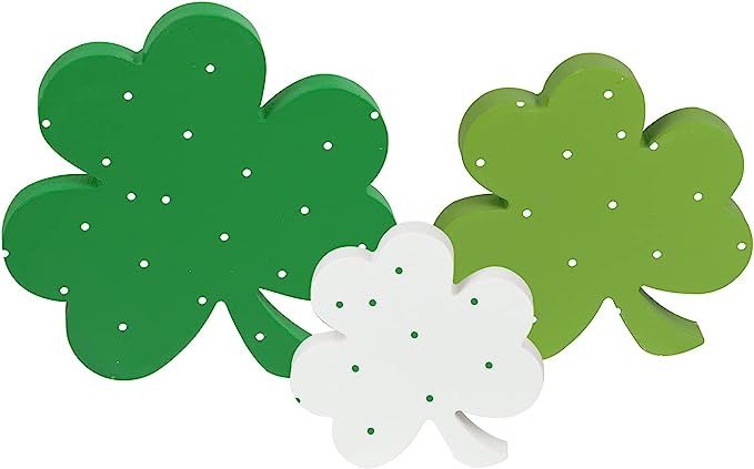 POILKMNI 3 Pcs St. Patrick's Day Table Wooden Signs-Polka Dot Shamrock Wooden Signs-Freestanding ... | Amazon (US)