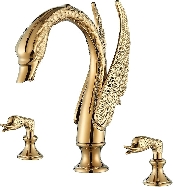 Gold Swan Bathroom Sink Faucet 3 Holes Widepspread Bathroom Faucet Double Swan Handles Basin Fauc... | Amazon (US)