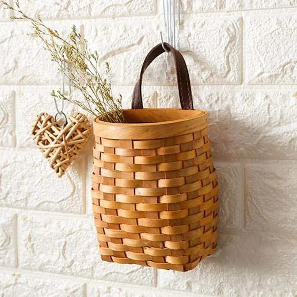 Handmade Wood Chip Storage Basket Flower Plant Foodie Storage Basket Wall Hanging Woven Baskets f... | Walmart (US)