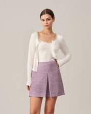 The Plaid Tweed Mini Skirt & Reviews - Purple - Bottoms | RIHOAS | rihoas.com