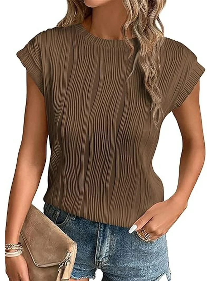 PRETTYGARDEN Women's Summer Going Out Tops Dressy Casual Crewneck Short Sleeve Textured Basic Cut... | Walmart (US)