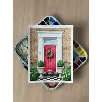 Christmas Door Watercolor Painting Holiday Wall Art | 8x10In | Etsy (US)