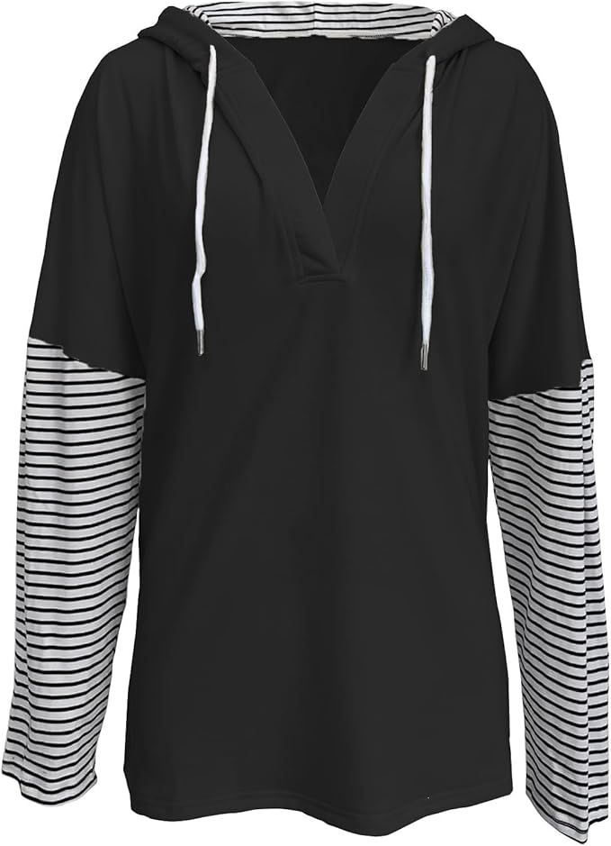 Womens Sweatshirt Oversized Hoodies 2024 Fall Striped Long Sleeve Casual V Neck Lightweight Loose... | Amazon (US)