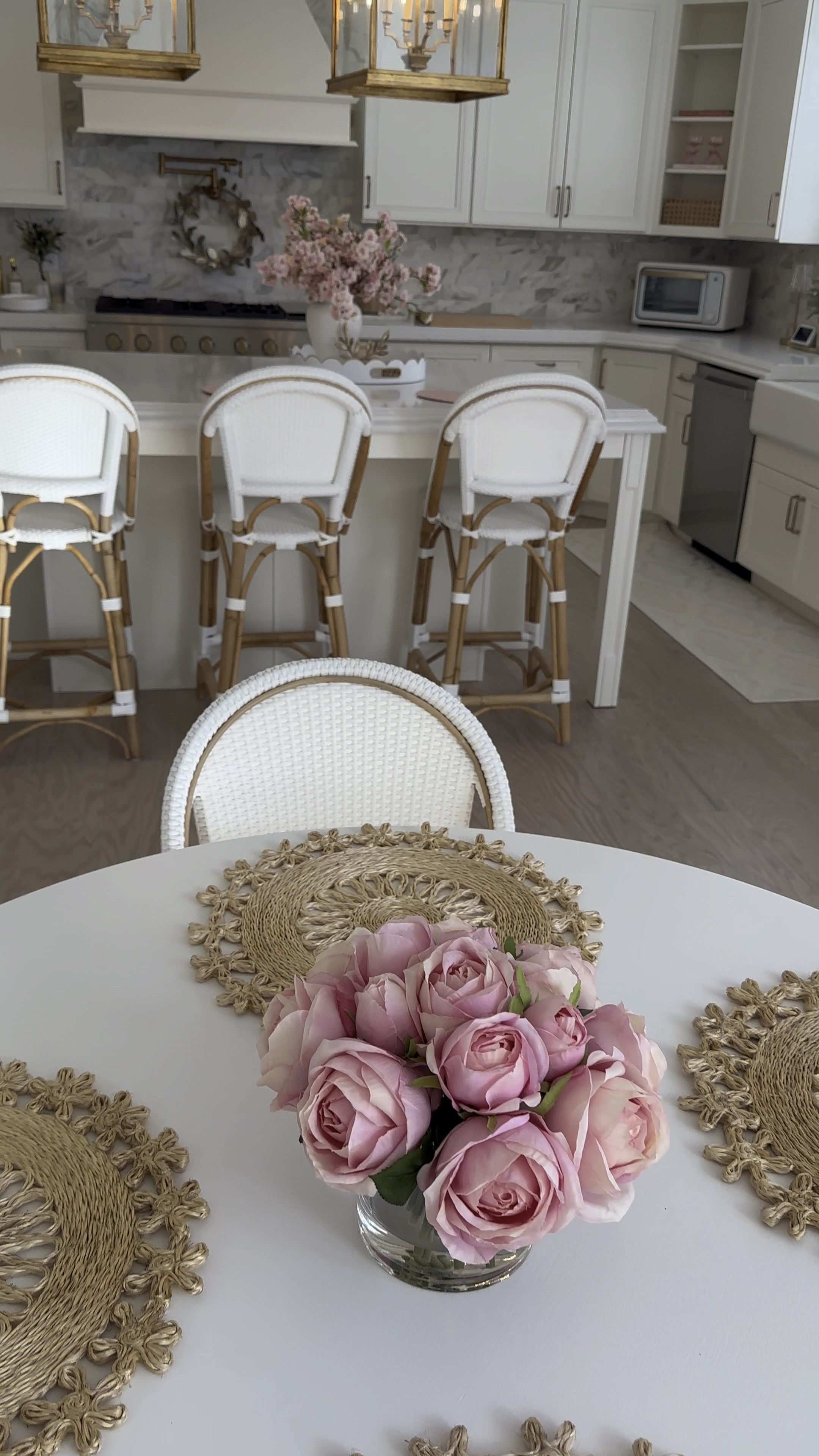 Kitchen decor + entertaining details 💕
Serena and lily barstools 
Kitchen table 
Pink rose centerpiece 
Kitchen light fixtures 

#LTKfindsunder50 #LTKVideo #LTKhome