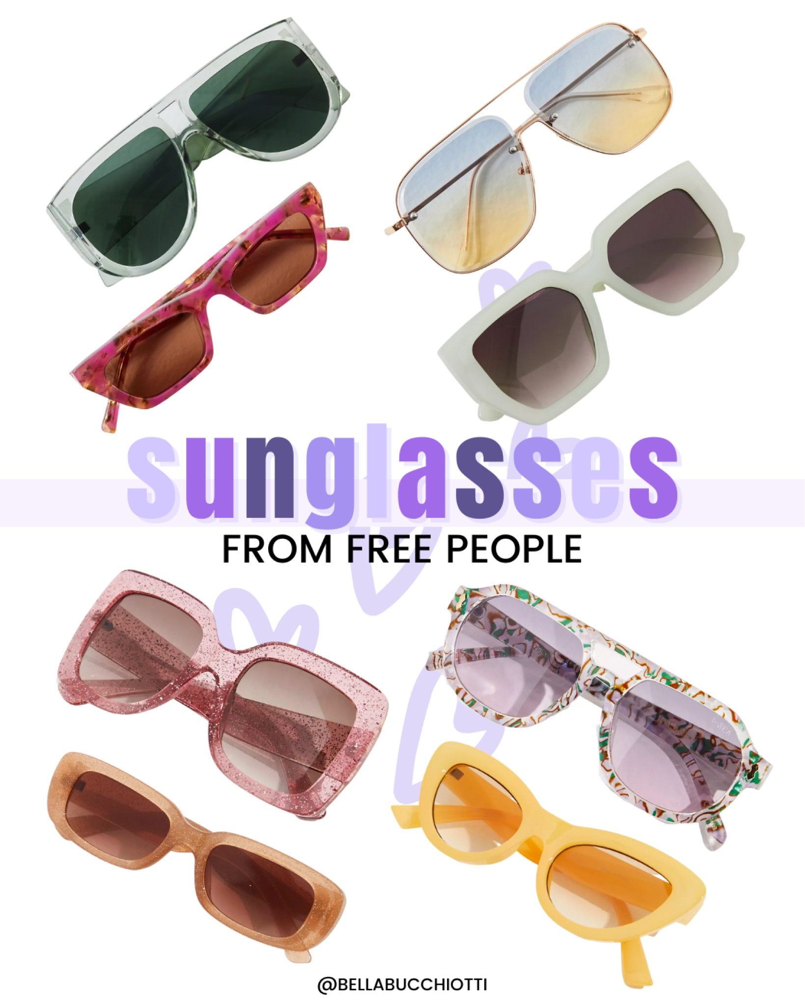 Sunglasses from Free People, trendy sunglasses, aviator sunglasses, cat eye sunglasses, oversized sunglasses, retro sunglasses #LTKstyletip #LTKunder50

#LTKSeasonal