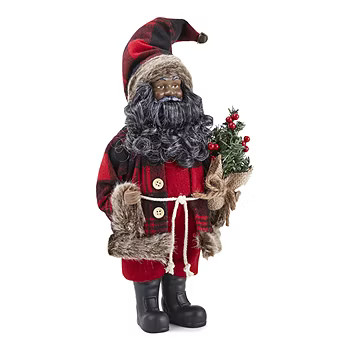 North Pole Trading Co. 12" African American Woodland Plaid Coat Handmade Santa Figurine | JCPenney