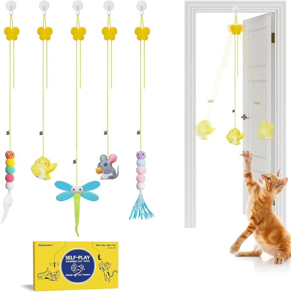 Potaroma Interactive Cat Feather Toys 5 Pcs, Cat Teaser Retractable, Hanging Cat Toys Indoor Kitt... | Amazon (US)