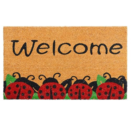 Ladybugs - 17"x29" - Coir Door Mat with Heavy Duty Backing - Welcome Mats for Entryway, Porch - Anti-Slip PVC & Coconut Fiber Surface - Natural Home Accessories, Minimalist Original Design | Amazon (US)