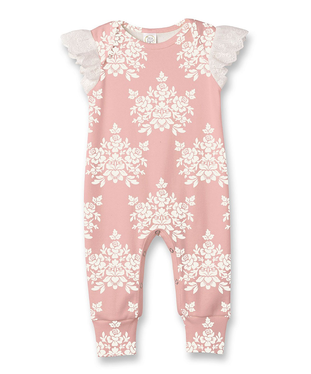 Tesa Babe Girls' Rompers Ivory/Bella - Ivory Bella Brocade Eyelet Angel-Sleeve Romper - Newborn | Zulily