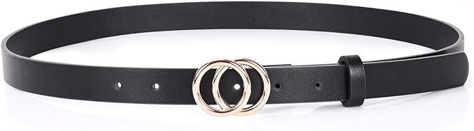 Double Ring Leather Belts for Women SANSTHS O-Style Gold Buckle Skinny Dress Belt 0.86 inch Width... | Amazon (US)