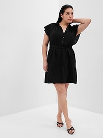 Crinkle Gauze Flutter Sleeve Mini Shirtdress | Gap (US)