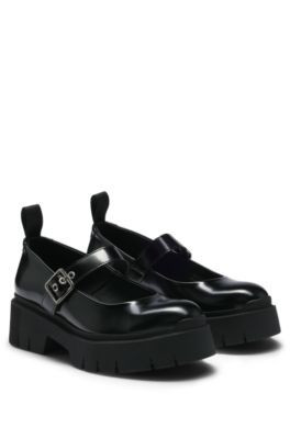 Mary Jane shoes in brush-off leather- Black Women's Shoes size 11 | Hugo Boss (US)