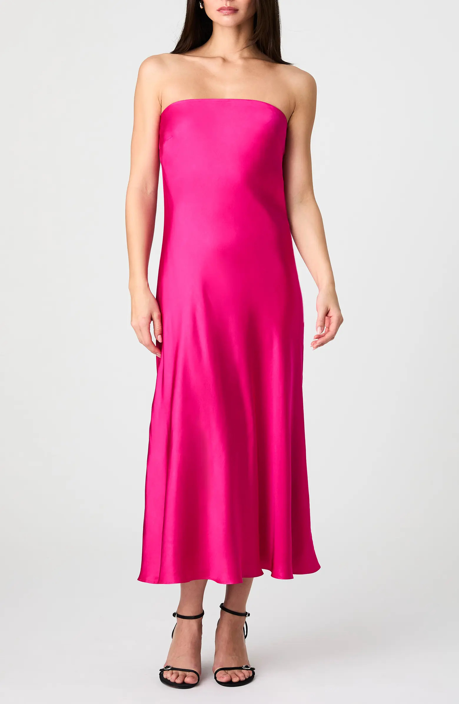 Oona Strapless Satin Midi Dress | Nordstrom