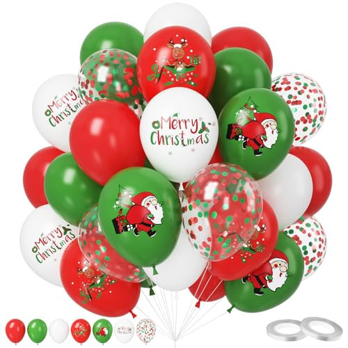 Christmas Balloons, 50pcs 12 Inch Red Green White Latex Balloon With Merry Christmas Printing, Confetti Balloons for Party Decorations, New Year Holiday Xmas Supplies | Amazon (US)