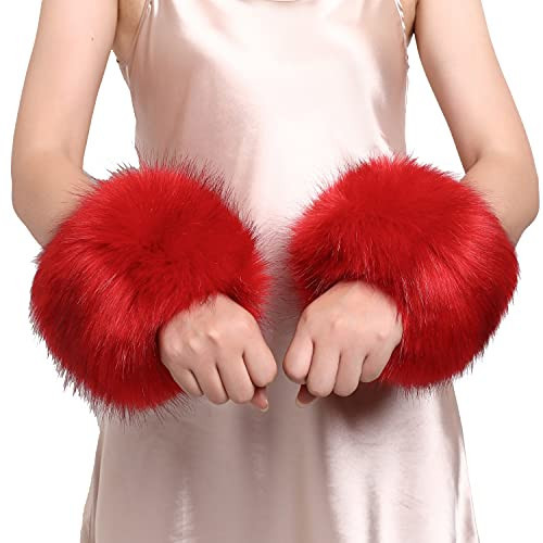 Dikoaina Faux Fur Wrist Cuffs- Winter Furry Bands Fox Fur Wrist Warmer,Arm Warmer, Leg Warmer, One Pair | Amazon (US)