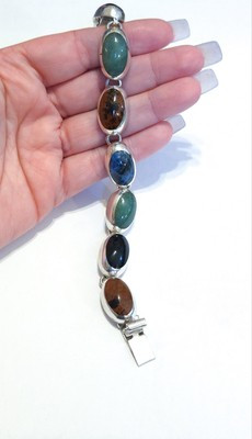 Vintage Taxco Mexico 48 Gram Sterling Silver Multi-Gemstone Link Bracelet 7" | eBay | eBay US