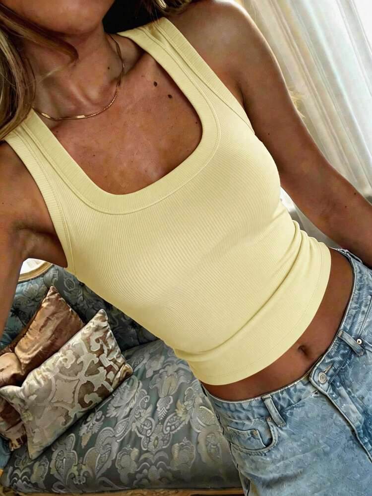 Women's Y2K Sexy Basic Casual Sports Homewear Square Neck Top, Summer | SHEIN