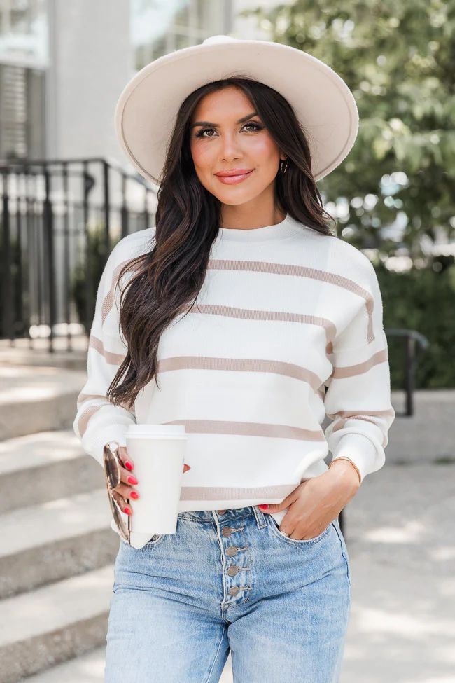 Crushing On You Brown Striped Crew Neck Sweater | Pink Lily