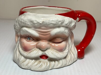 VINTAGE CERAMIC WINKING SANTA CLAUS CHRISTMAS COFFEE CUP MUG 5" WIDE  | eBay | eBay US