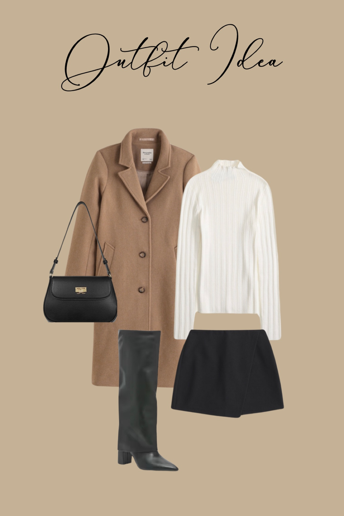 Outfit inspo! Abercrombie style- menswear skort- amazon purse- turtleneck- boots- neutral style 