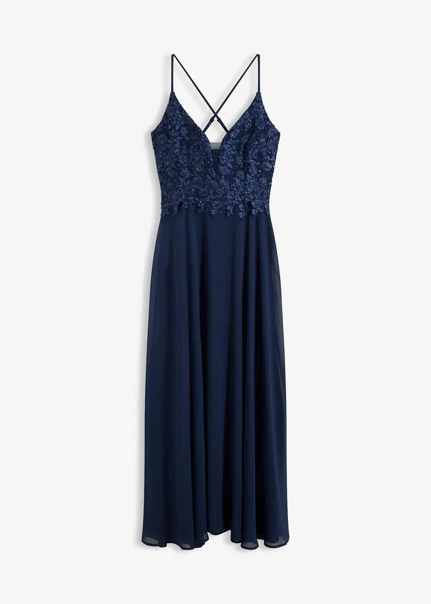 Bezauberndes Abendkleid mit hochwertiger Spitzen im Oberteil und verstellbaren Tr\u00e4gern | Bonprix DE