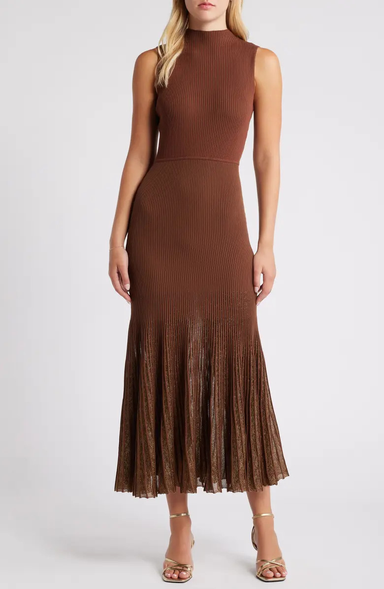 MOON RIVER Metallic Sleeveless Rib Sweater Dress | Nordstrom | Nordstrom