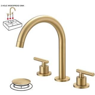 BWE 8 in. Widespread Double Handle High-Arc Bathroom Faucet Water-Saving With Drain Kit In Brushe... | The Home Depot