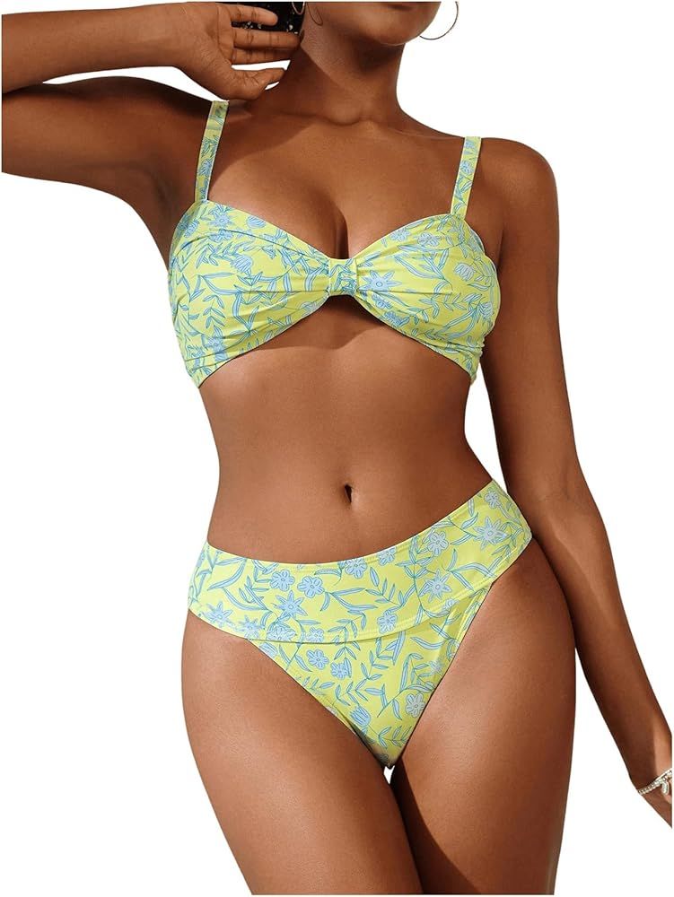 SOLY HUX Women's Floral Print Bikini Sets Knot Front Bathing Suits Two Piece Swimsuit | Amazon (US)