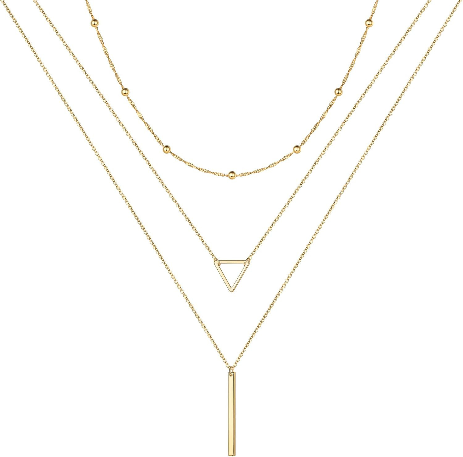 Gold Layered Necklaces for Women - 14K Gold Plated Handmade Multilayer Bar Pearls Coin Disc Moon ... | Amazon (US)