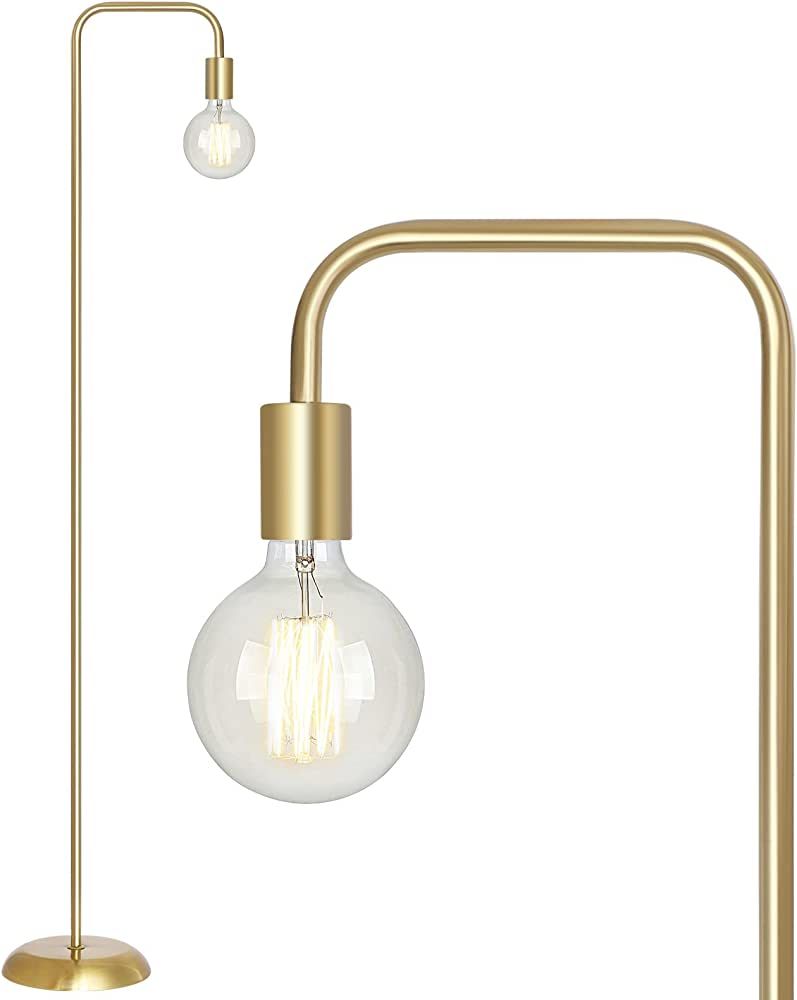 QiMH Industrial Floor Lamp with Light Bulb, Metal Standing Tall Modern Brushed Gold Led Living Ro... | Amazon (US)