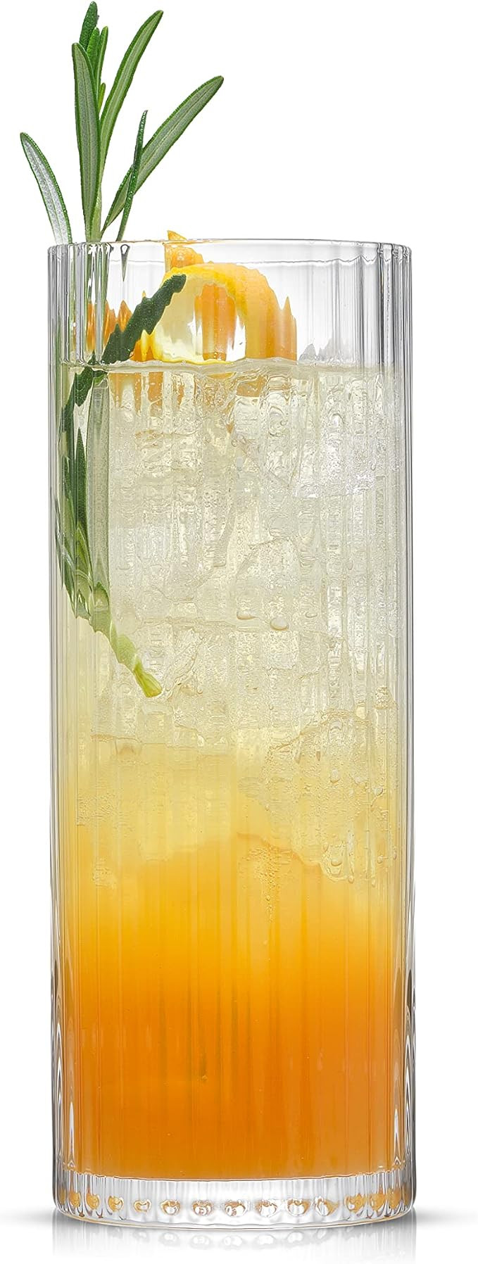 JoyJolt Fluted Highball Glasses – ELLE 16oz Tall Drinking Glasses. 2 Ribbed Highball Glasses. G... | Amazon (US)