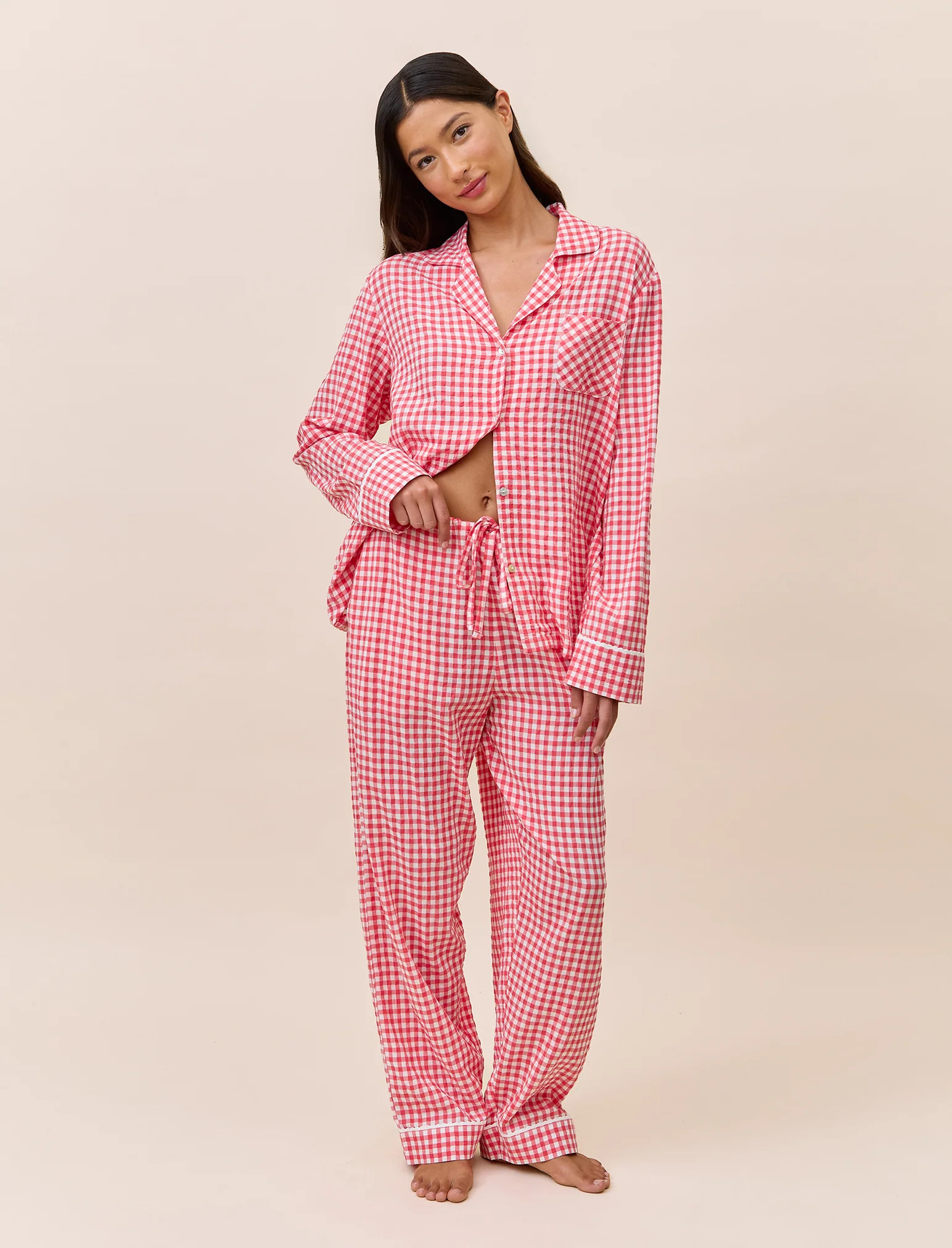 Seersucker Gingham Full Length PJ Set | Papinelle Sleepwear US