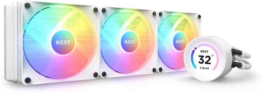 NZXT Kraken Elite RGB 360 - RL-KR36E-W1 - 360mm AIO CPU Liquid Cooler - Customizable 2.36" LCD Display for Images, Performance Metrics - High-Performance Pump - 3 x F120 RGB Core Fans - White | Amazon (US)