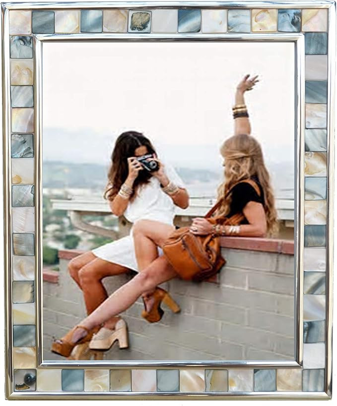 GIFTME 5 Silver Plate Picture Frame 8x10 Mother of Pearl Wall Frame 8by10 Wedding Photo Frame Mos... | Amazon (US)