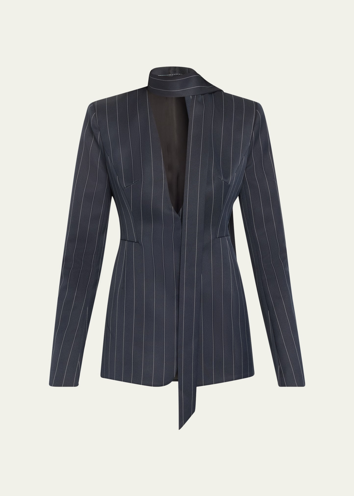 LaQuan Smith Pinstripe V-Neck Scarf Cutout Blazer Mini Dress | Bergdorf Goodman