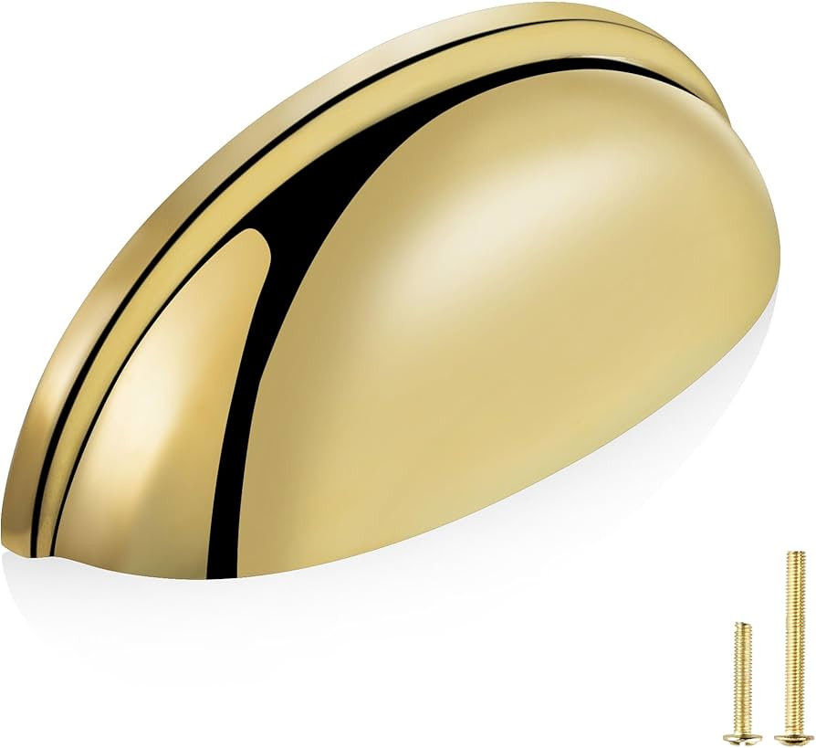 QOGRISUN 5-Pack Unlacquered Brass Cabinet Cup Pulls, Gold Bin Cup Drawer Dresser Handles, 3-Inch ... | Amazon (US)