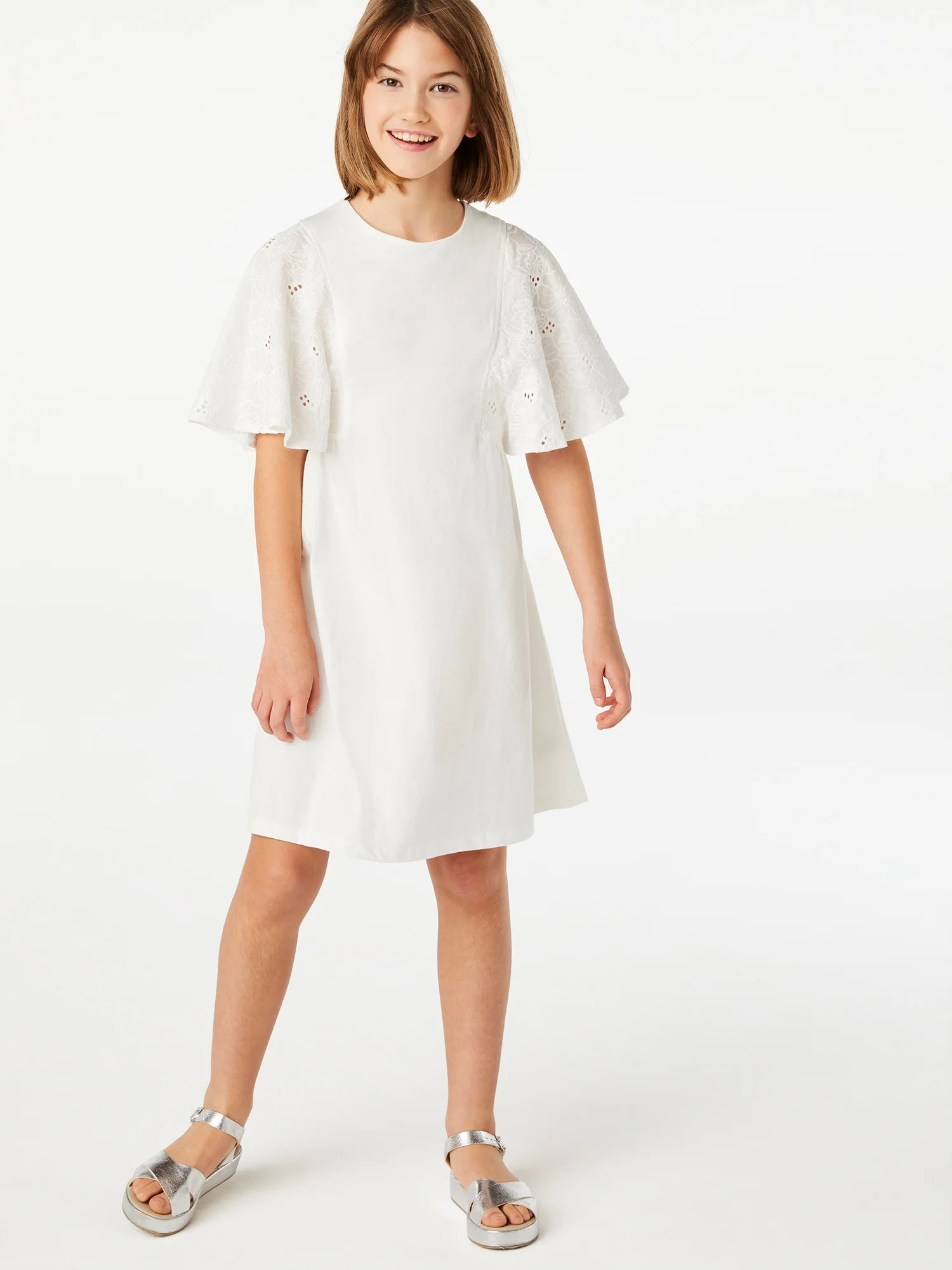 Free Assembly Girls Eyelet Sleeve Babydoll Dress, Sizes 4-18 | Walmart (US)