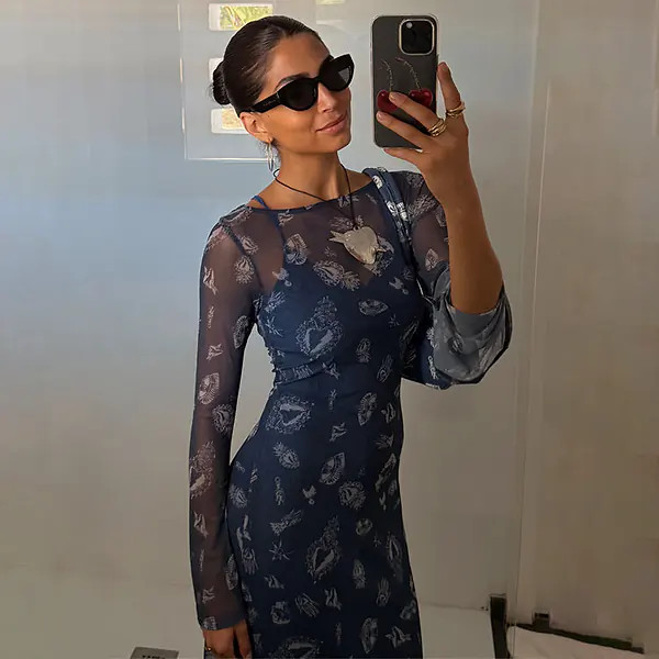 Denim Deloris Mesh Dress | Never Fully Dressed (UK & IE)