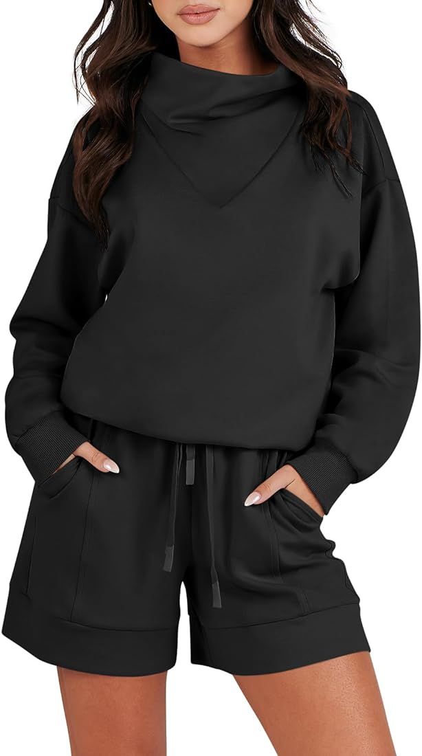 Caracilia Women 2 Piece Outfits Loose Sweatsuits Fashion Cowl Neck Sweatshirts and Sweatshorts Jo... | Amazon (US)