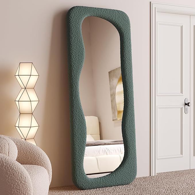BOJOY Full Length Mirror, 63" x 24" Wall Mirror, Flannel Wrapped Wooden Frame Floor Mirror, Irreg... | Amazon (US)