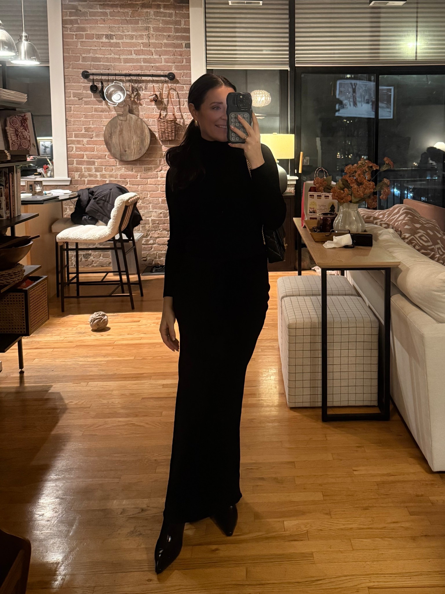 Outfit I wore to the theater at 29 weeks pregnant! My favorite black turtleneck + black velvet midi skirt and boots! 

#LTKValentine #LTKBump