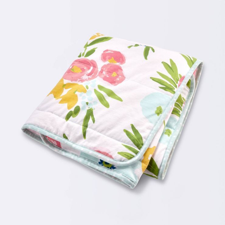 Jersey Knit Reversible Baby Blanket Floral - Cloud Island™ - White | Target